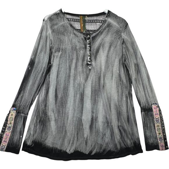 Aratta Silent Journey Distressed Long Sleeve Top XL Cuff Sleeve Bohemian Top - Picture 1 of 11